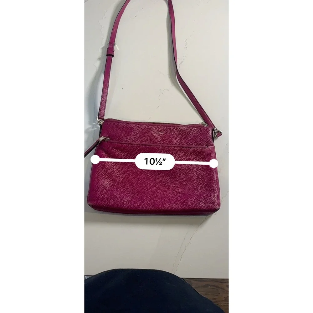 Kate Spade Magenta Pebbled Leather Crossbody Bag Silver Hardware Zip Pocket